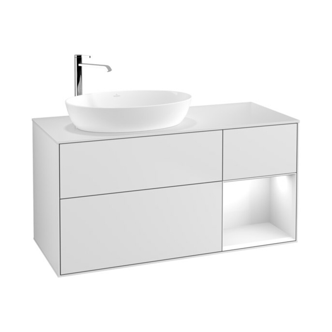 V&B Meuble sous lavabo Finion 120 cm, éclairage mural, blanc brillant lacqué