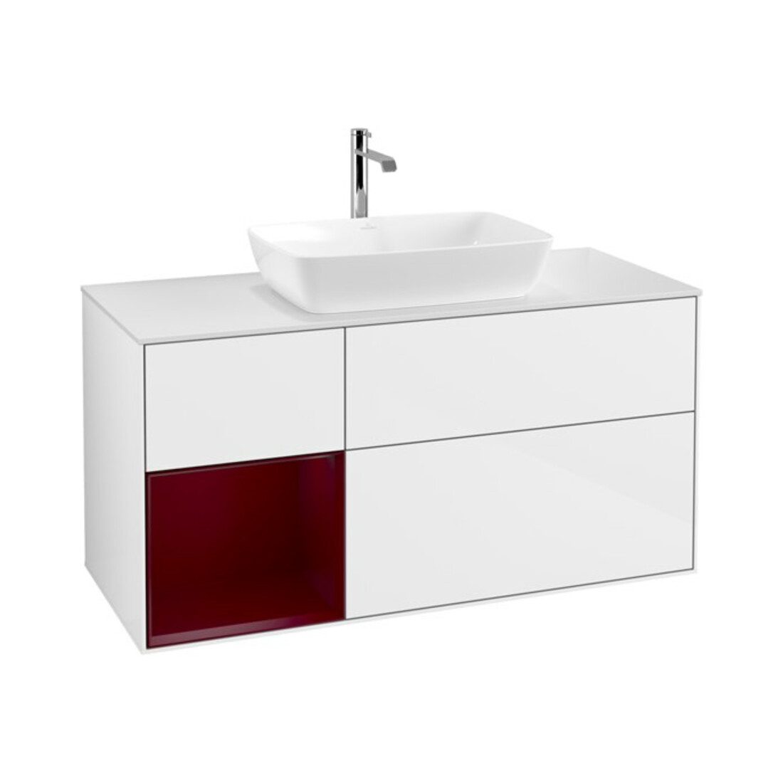 V&B Meuble sous lavabo Finion 120 cm, éclairage mural, blanc brillant Lacquer
