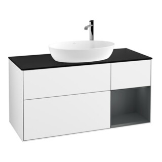 V&B Meuble sous lavabo Finion 120 cm, éclairage mural, blanc brillant Lacquer