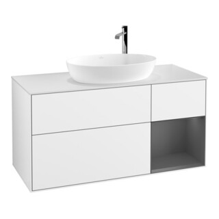 V&B Meuble sous lavabo Finion 120 cm, éclairage mural, blanc brillant Lacquer