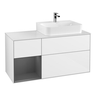 V&B Meuble sous-lavabo Finion 120 cm, éclairage mural, blanc brillant, laqué