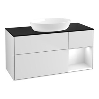 V&B Meuble sous lavabo Finion 120 cm, éclairage mural, blanc brillant, laqué