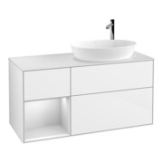 V&B Meuble sous lavabo Finion 120 cm, éclairage mural, blanc brillant laqué