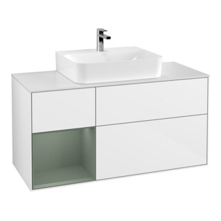 V&B Meuble sous lavabo Finion 120 cm, éclairage mural, blanc brillant, laqué