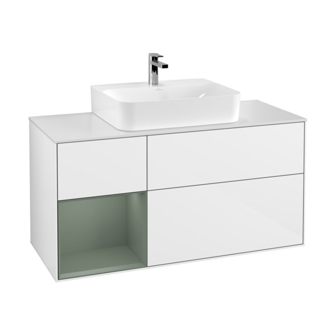 V&B Meuble sous lavabo Finion 120 cm, éclairage mural, blanc brillant, laqué