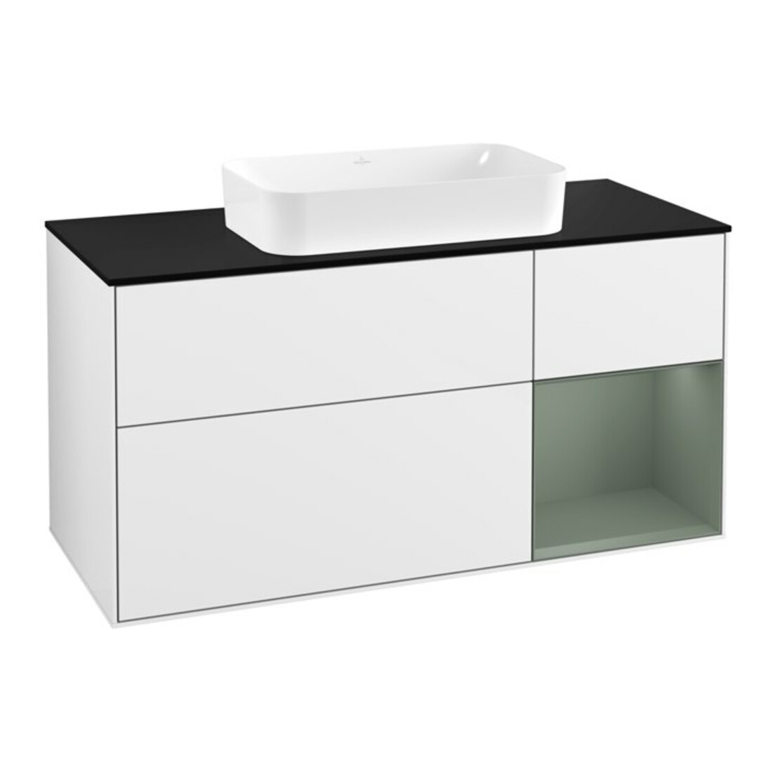 V&B Meuble sous lavabo Finion 120 cm, éclairage mural, blanc brillant, laqué