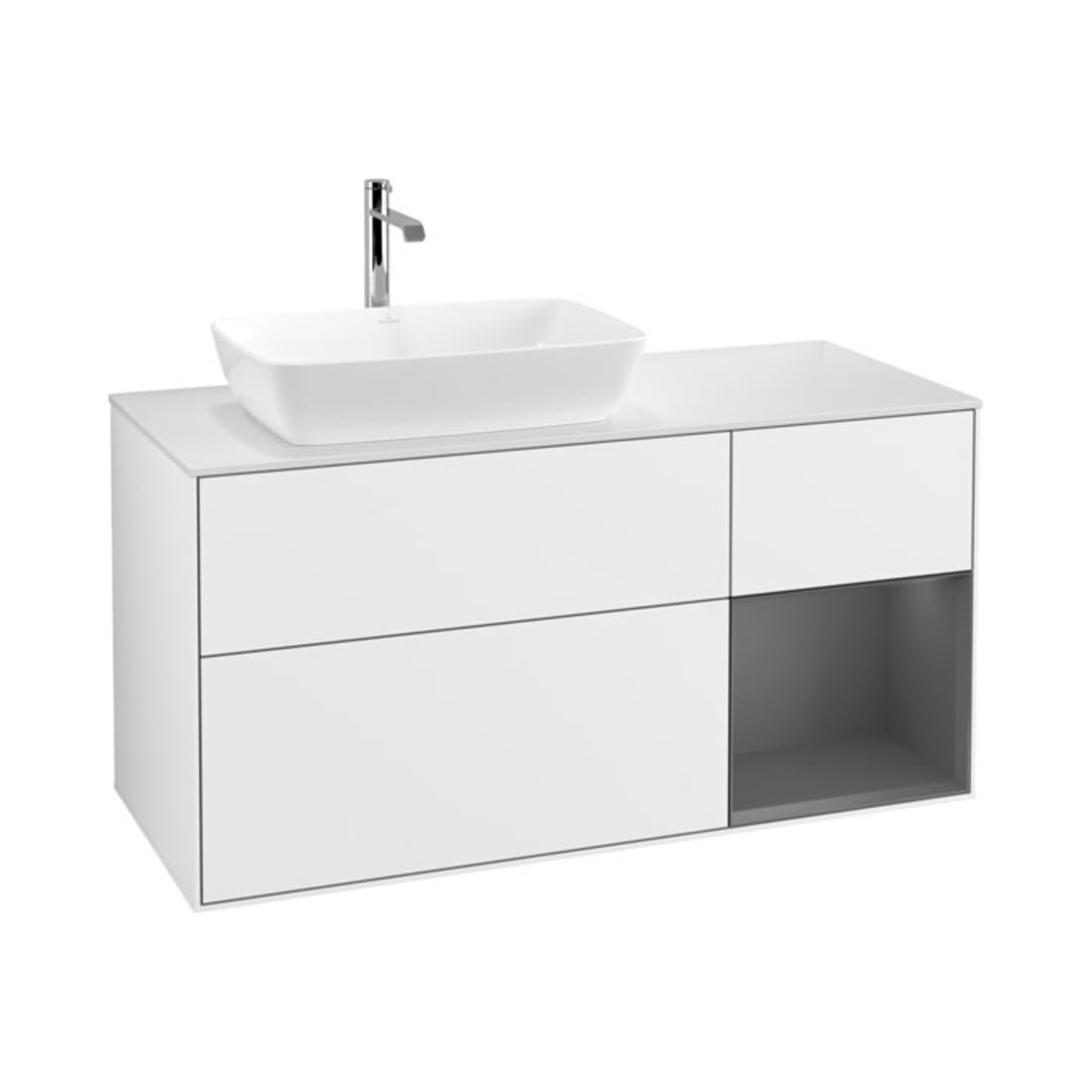 V&B Meuble sous-lavabo Finion 120 cm, éclairage mural, blanc brillant laqué