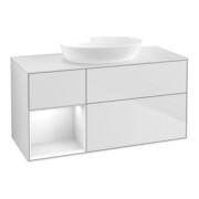 V&B Meuble sous-lavabo Finion 120 cm, éclairage mural, blanc brillant, laqué