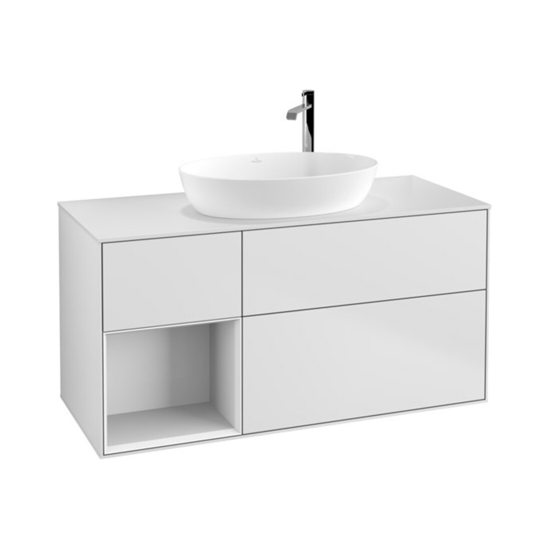 V&B Meuble sous-lavabo Finion 120 cm, éclairage mural, blanc brillant, laqué blanc