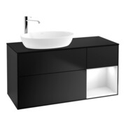 V&B Meuble sous lavabo Finion 120 cm, éclairage mural, blanc brillant, laqué bleu-1