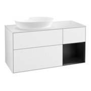 V&B Meuble sous lavabo Finion 120 cm, éclairage mural, blanc brillant, laqué bleu mat