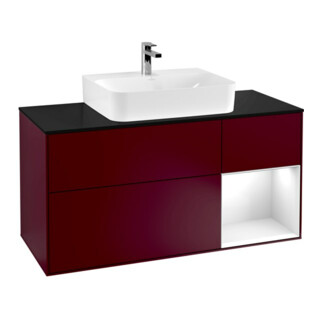 V&B Meuble sous lavabo Finion 120 cm, éclairage mural, blanc brillant, laqué, mat