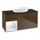 V&B Meuble sous lavabo Finion 120 cm, éclairage mural, blanc brillant, noyer veneer-1