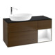 V&B Meuble sous lavabo Finion 120 cm, éclairage mural, blanc brillant, placage noyer-1