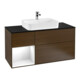 V&B Meuble sous-lavabo Finion 120 cm, éclairage mural, blanc brillant, placage noyer ven-1