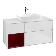 V&B Meuble sous lavabo Finion 120 cm, éclairage mural, blanc laqué