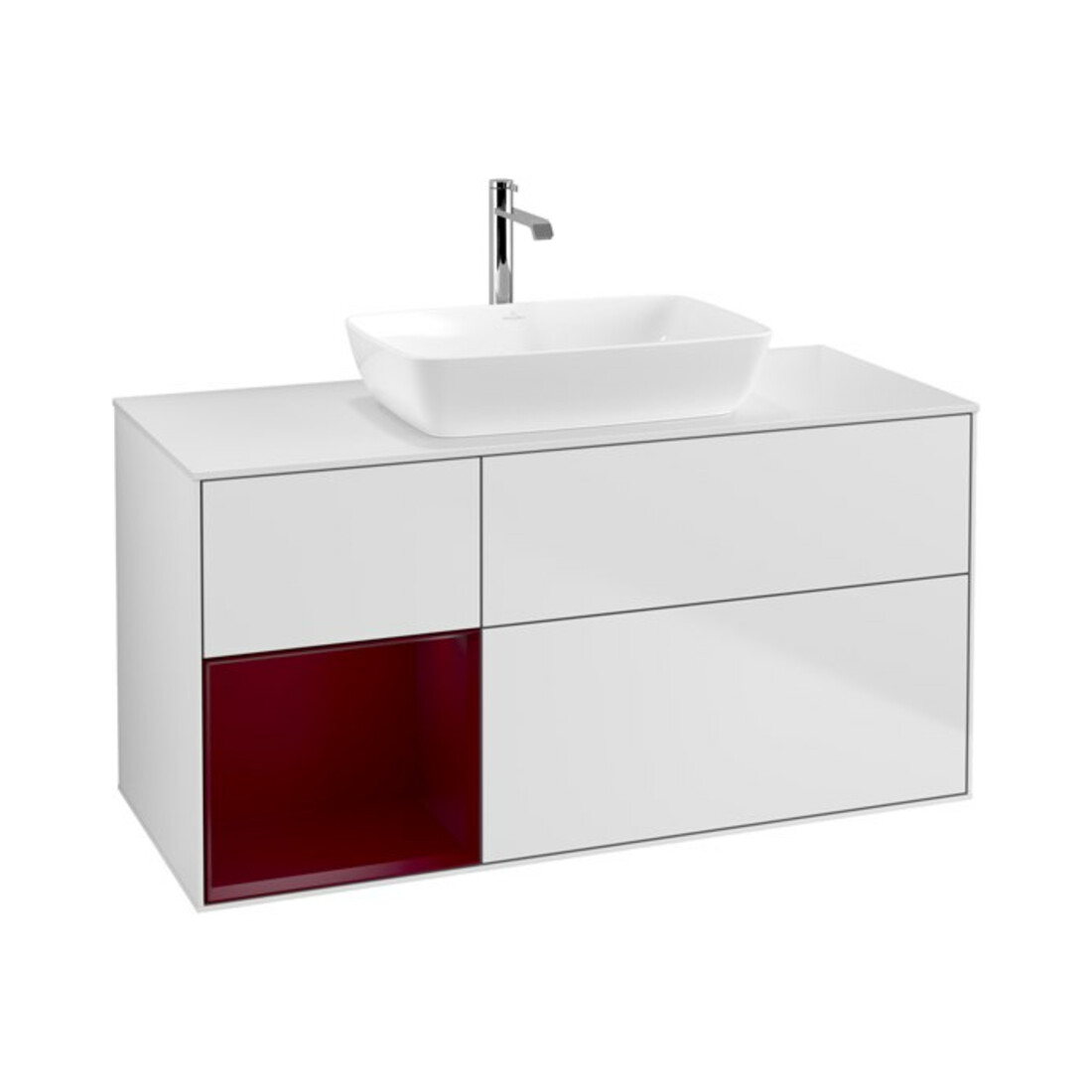 V&B Meuble sous lavabo Finion 120 cm, éclairage mural, blanc laqué