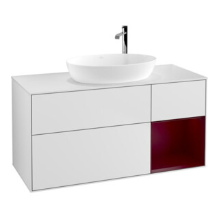 V&B Meuble sous lavabo Finion 120 cm, éclairage mural, blanc laqué