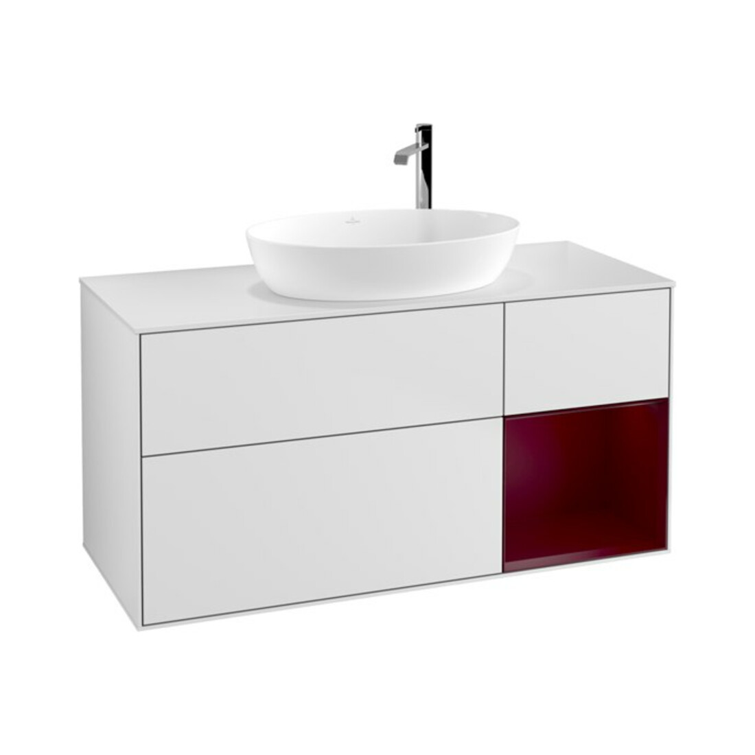 V&B Meuble sous lavabo Finion 120 cm, éclairage mural, blanc laqué