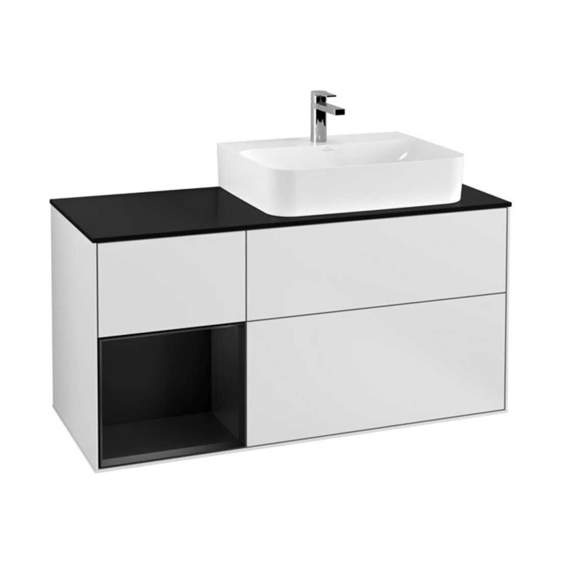 V&B Meuble sous lavabo Finion 120 cm, éclairage mural, blanc laqué