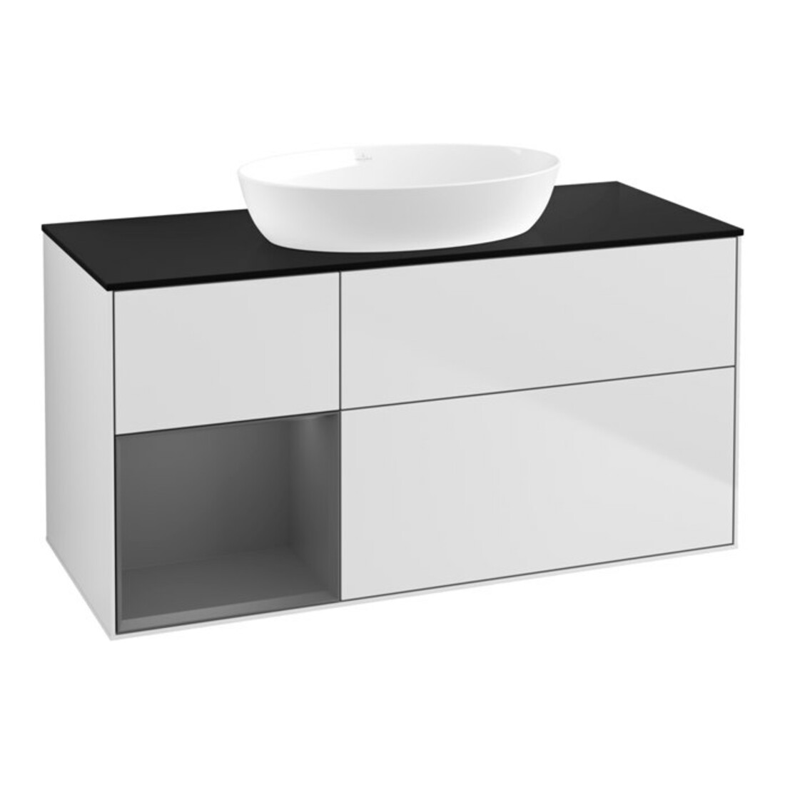 V&B Meuble sous lavabo Finion 120 cm, éclairage mural, blanc laqué