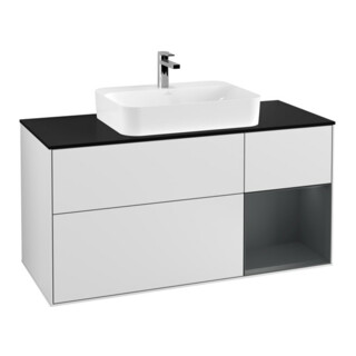 V&B Meuble sous lavabo Finion 120 cm, éclairage mural, blanc laqué