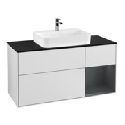 V&B Meuble sous lavabo Finion 120 cm, éclairage mural, blanc laqué