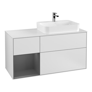 V&B Meuble sous lavabo Finion 120 cm, éclairage mural, blanc laqué