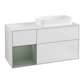 V&B Meuble sous lavabo Finion 120 cm, éclairage mural, blanc laqué