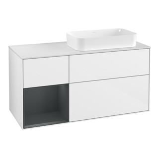 V&B Meuble sous lavabo Finion 120 cm, éclairage mural, blanc laqué