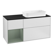 V&B Meuble sous lavabo Finion 120 cm, éclairage mural, blanc laqué