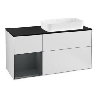 V&B Meuble sous-lavabo Finion 120 cm, éclairage mural, blanc laqué