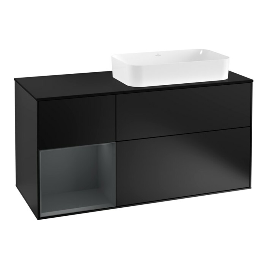V&B Meuble sous lavabo Finion 120 cm, éclairage mural, blanc laqué