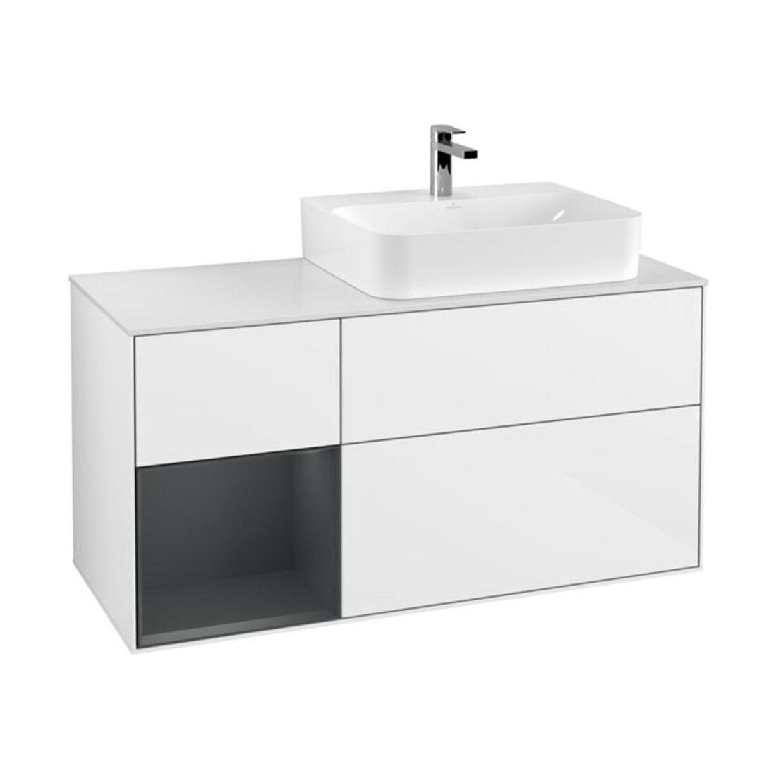 V&B Meuble sous-lavabo Finion 120 cm, éclairage mural, blanc laqué