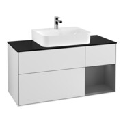 V&B Meuble sous lavabo Finion 120 cm, éclairage mural, blanc laqué