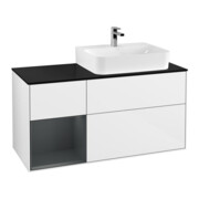 V&B Meuble sous lavabo Finion 120 cm, éclairage mural, blanc laqué