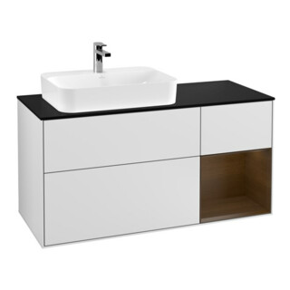 V&B Meuble sous-lavabo Finion 120 cm, éclairage mural, blanc laqué