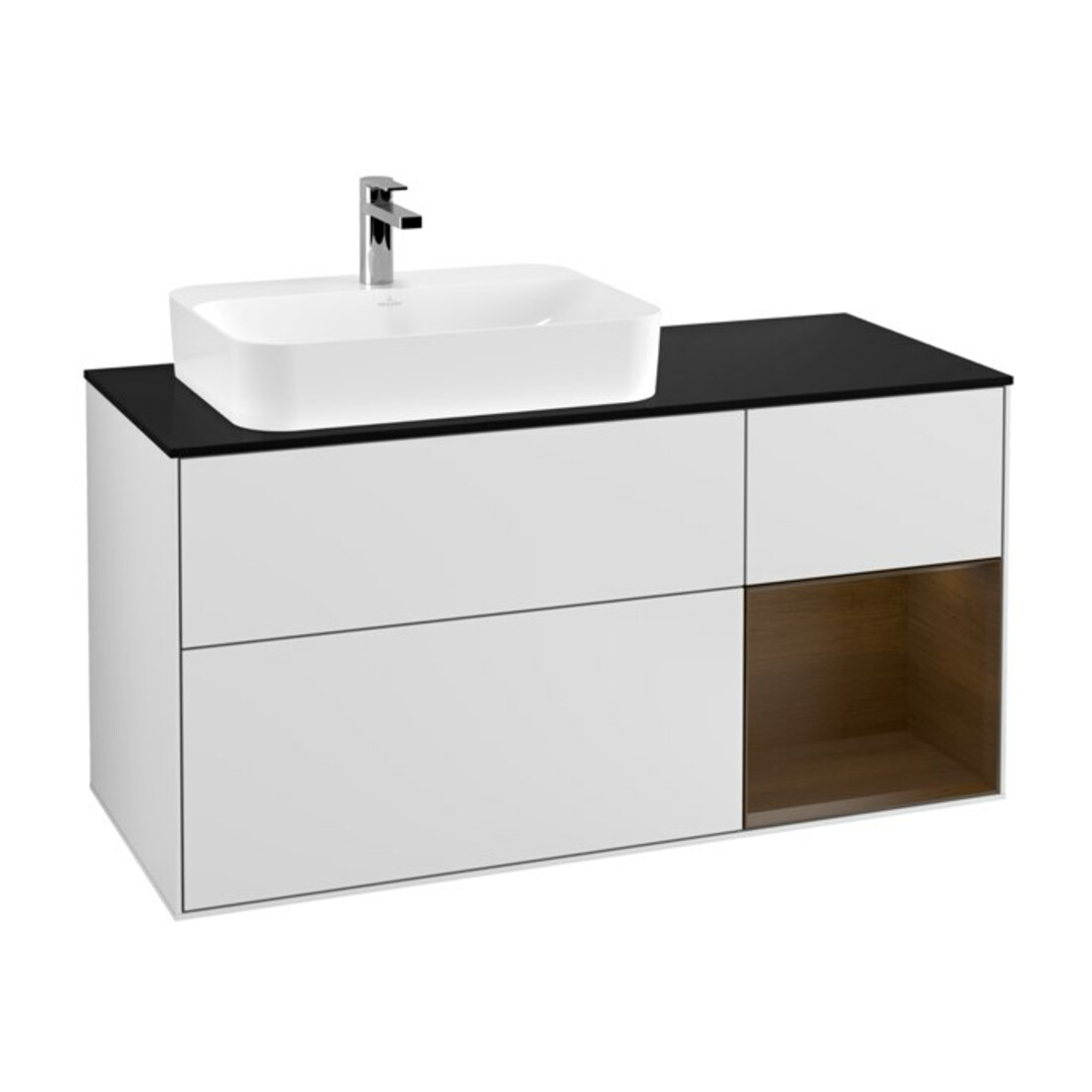 V&B Meuble sous-lavabo Finion 120 cm, éclairage mural, blanc laqué