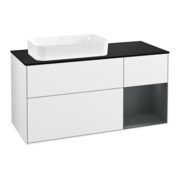 V&B Meuble sous lavabo Finion 120 cm, éclairage mural, blanc laqué