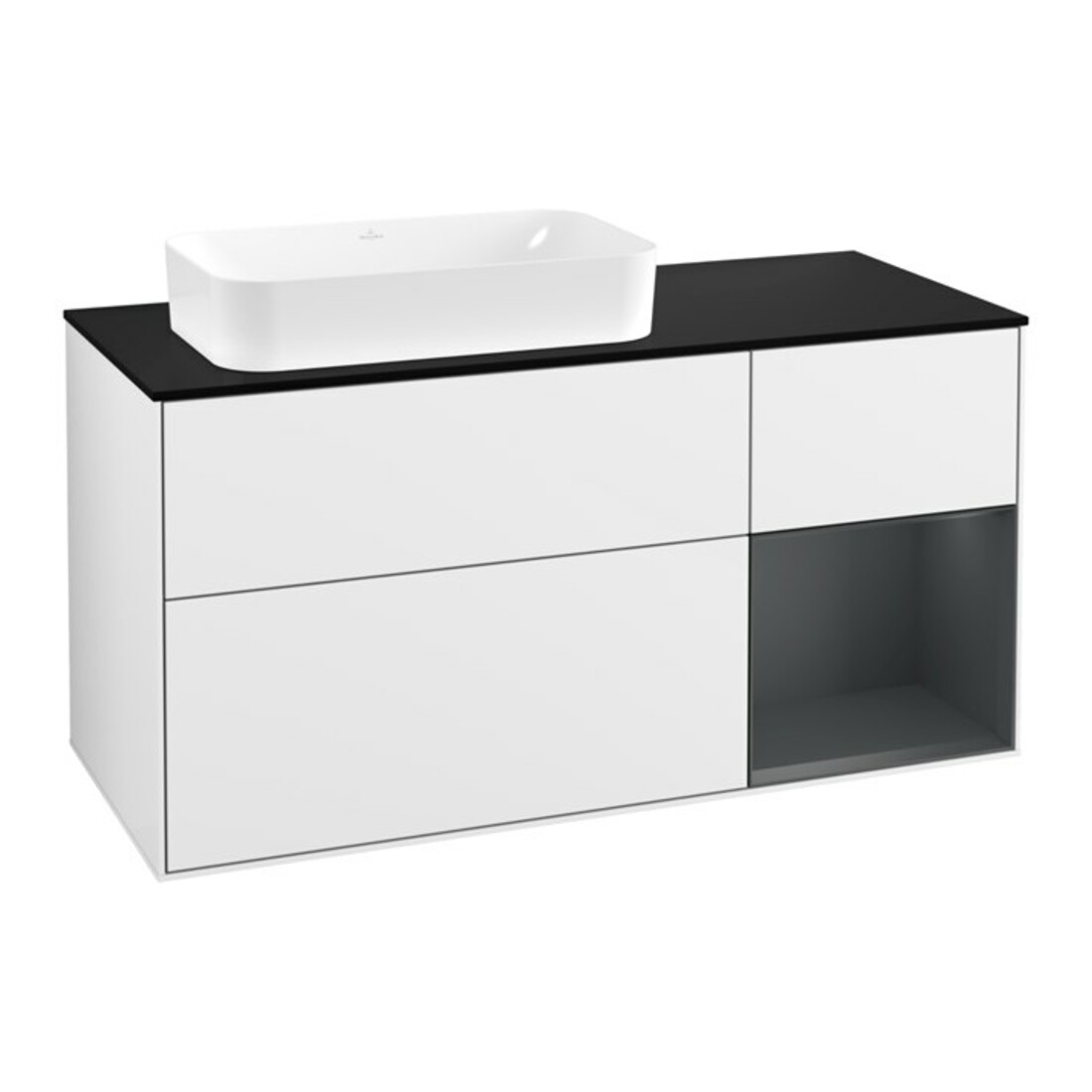 V&B Meuble sous lavabo Finion 120 cm, éclairage mural, blanc laqué