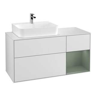 V&B Meuble sous lavabo Finion 120 cm, éclairage mural, blanc laqué