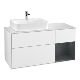 V&B Meuble sous lavabo Finion 120 cm, éclairage mural, blanc laqué