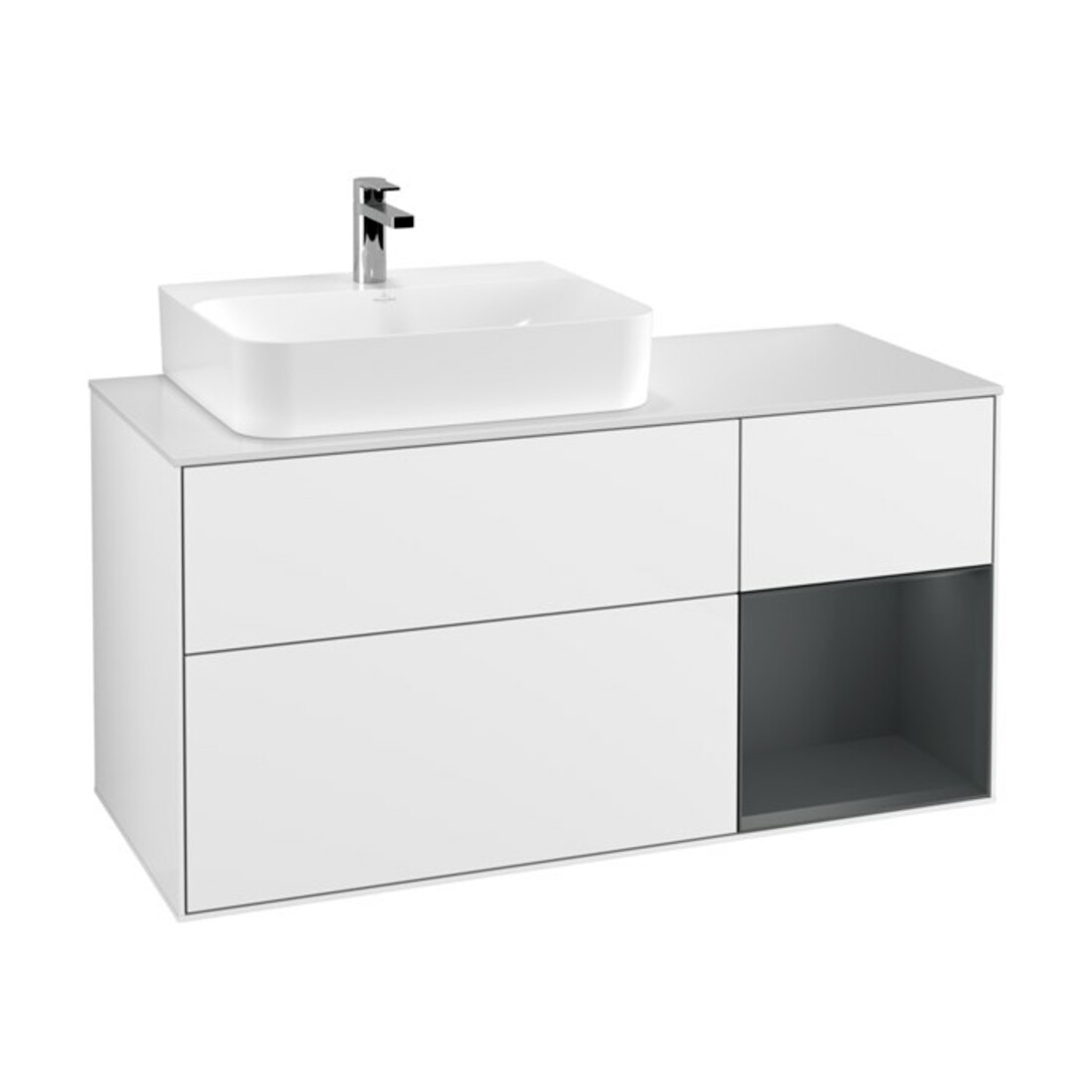 V&B Meuble sous lavabo Finion 120 cm, éclairage mural, blanc laqué