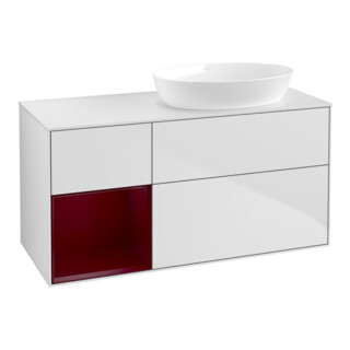 V&B Meuble sous lavabo Finion 120 cm, éclairage mural, blanc laqué