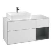 V&B Meuble sous lavabo Finion 120 cm, éclairage mural, blanc laqué