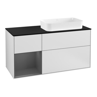 V&B Meuble sous lavabo Finion 120 cm, éclairage mural, blanc laqué