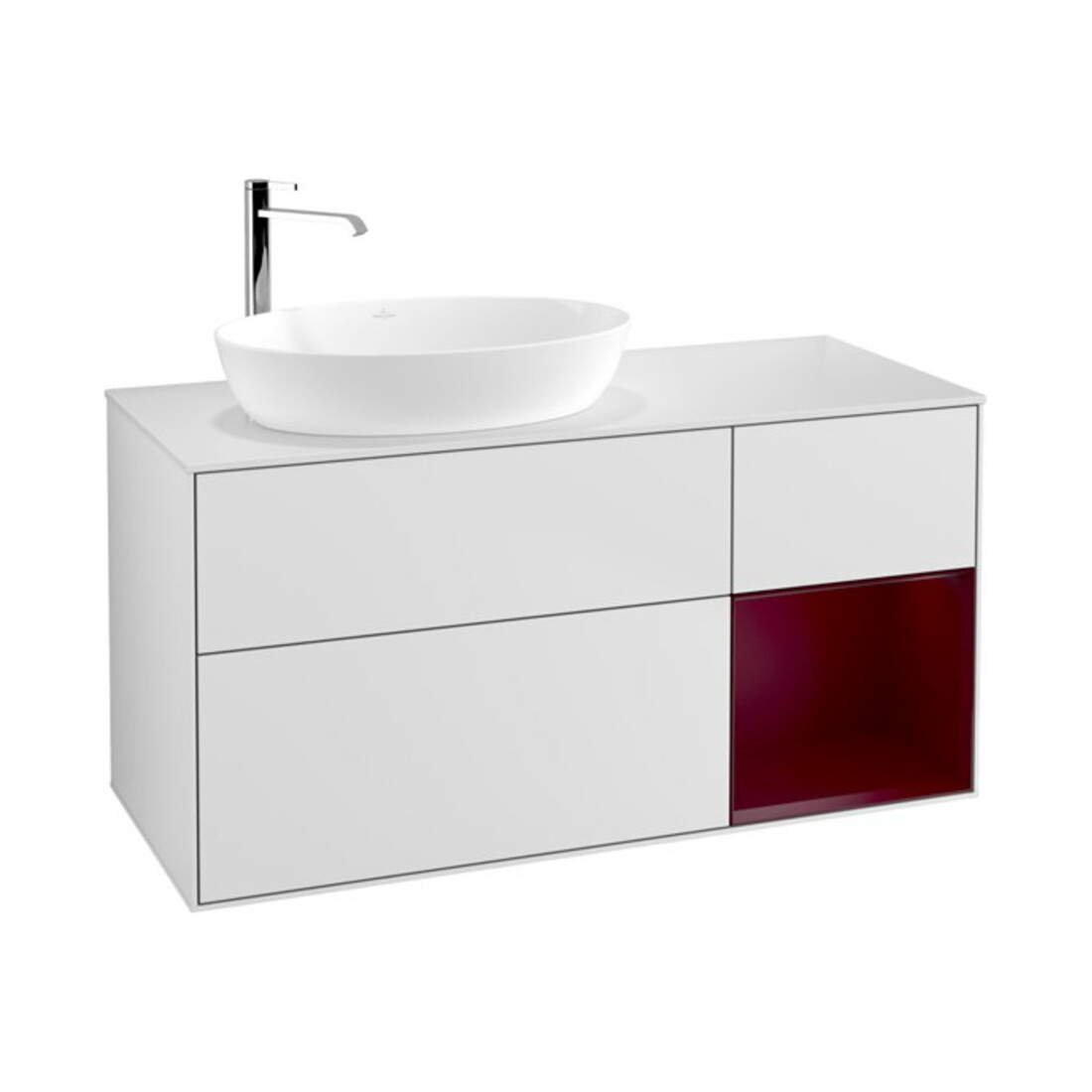 V&B Meuble sous lavabo Finion 120 cm, éclairage mural, blanc laqué
