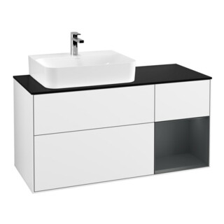 V&B Meuble sous-lavabo Finion 120 cm, éclairage mural, blanc laqué
