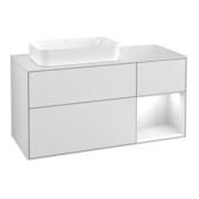 V&B Meuble sous lavabo Finion 120 cm, éclairage mural, blanc laqué