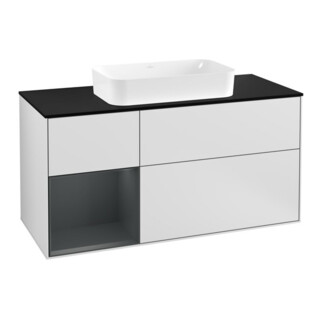 V&B Meuble sous-lavabo Finion 120 cm, éclairage mural, blanc laqué